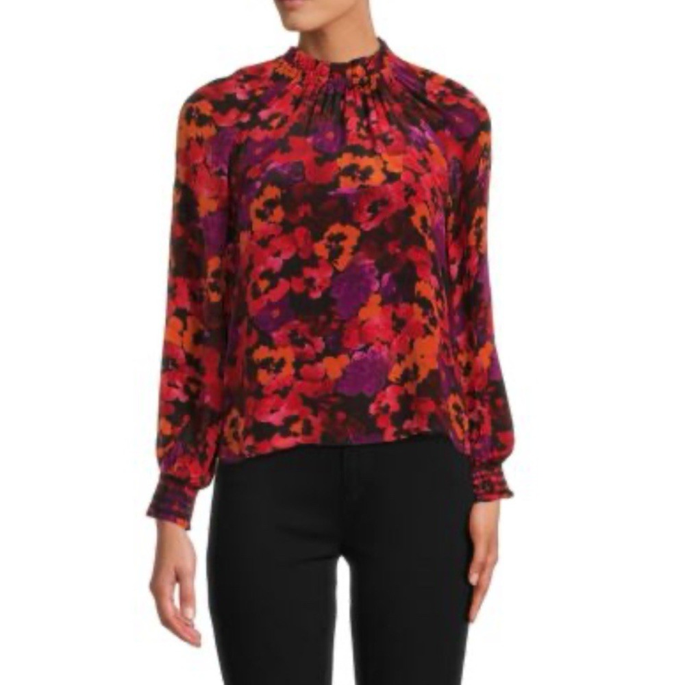 SAYLOR Beck Floral Top Red Orange Purple Multicolor Long Sleeve Medium
